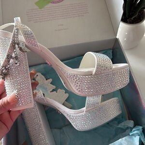 Elegant White Rhinestone Platform Heels